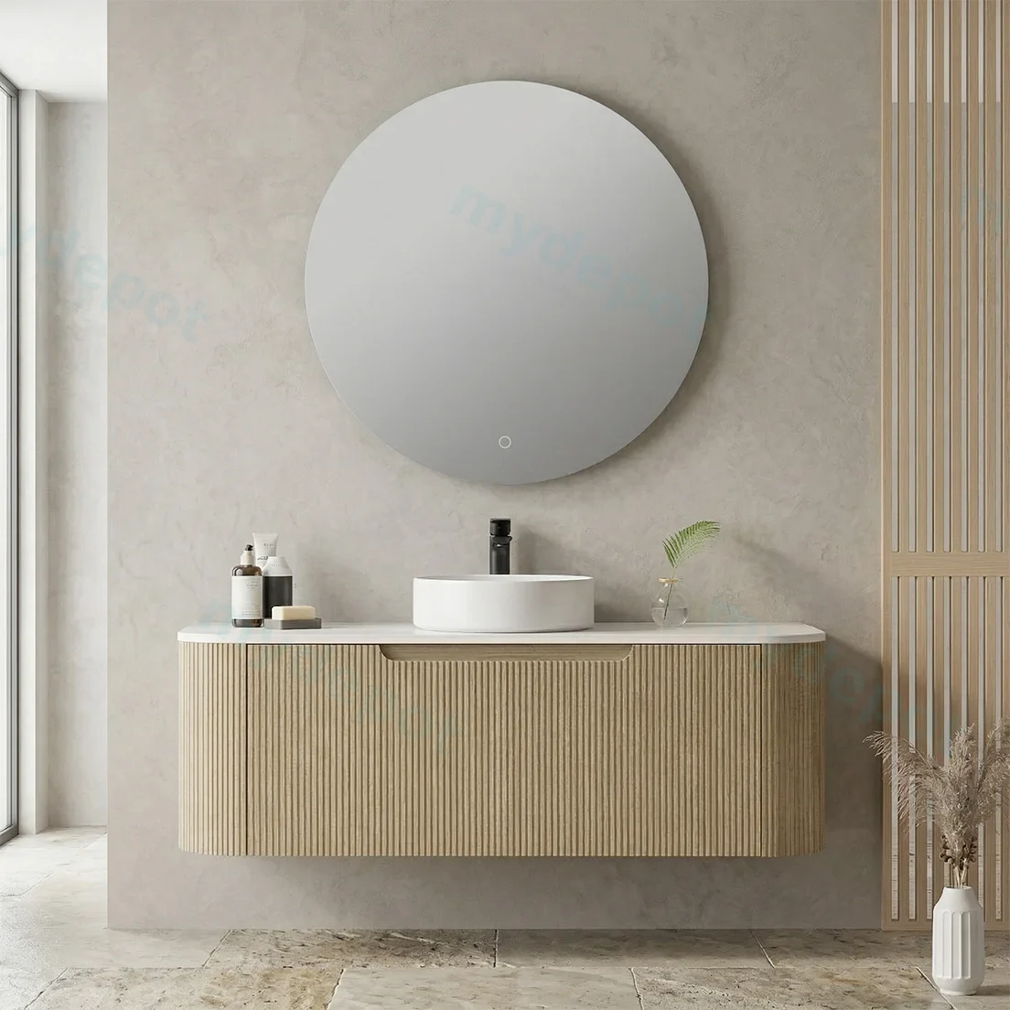 1200*460*400mm Bur Oak Round Edge Grooved Wall Hung Vanity Cabinet Only Soft Closed Single Drawer view 2