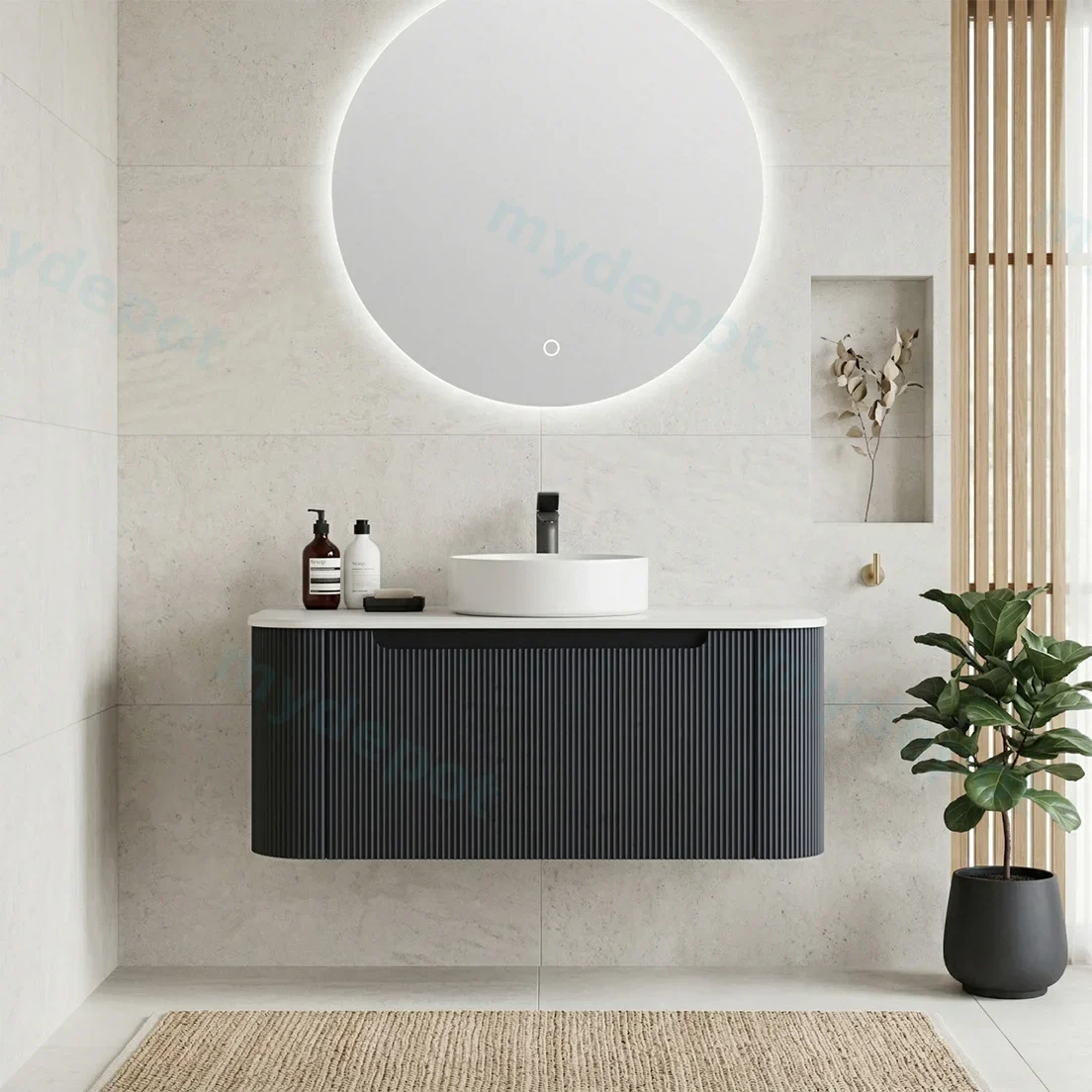 1200*460*400mm Mtte Black Round Edge Grooved Wall Hung Vanity Cabinet Only Soft Closed Single Drawer view 2