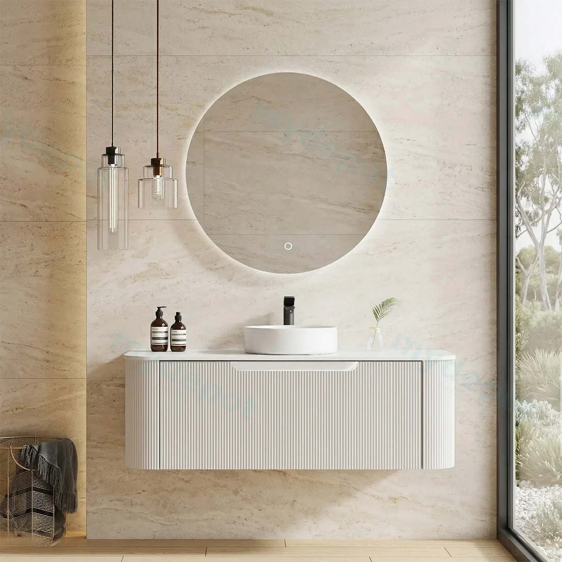 1200*460*400mm Matt White Round Edge Grooved Wall Hung Vanity Cabinet Only Soft Closed Single Drawer view 2