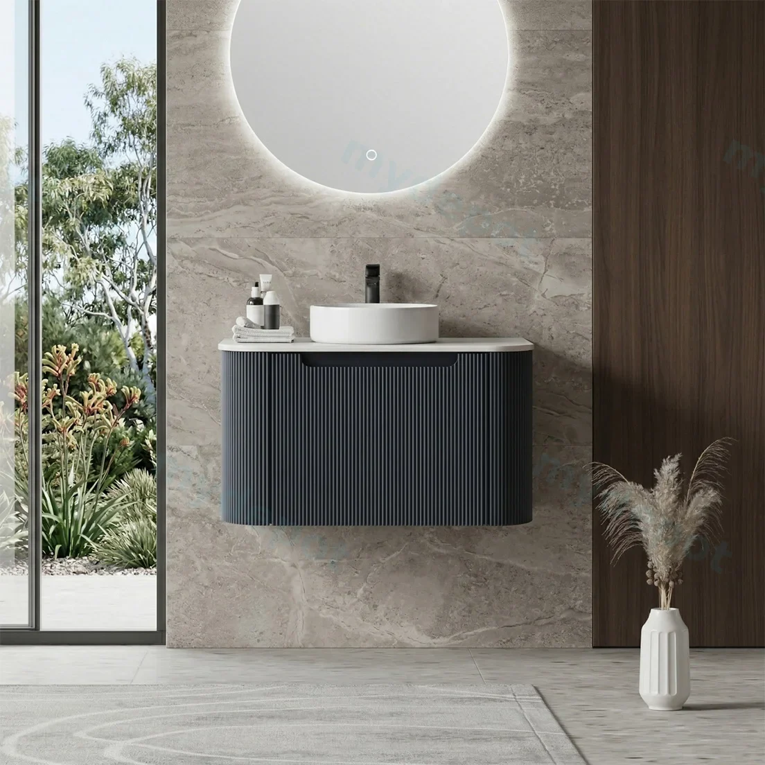 750*460*400mm Matt Black Round Edge Grooved Wall Hung Vanity Cabinet Only Soft Closed Single Drawer view 2