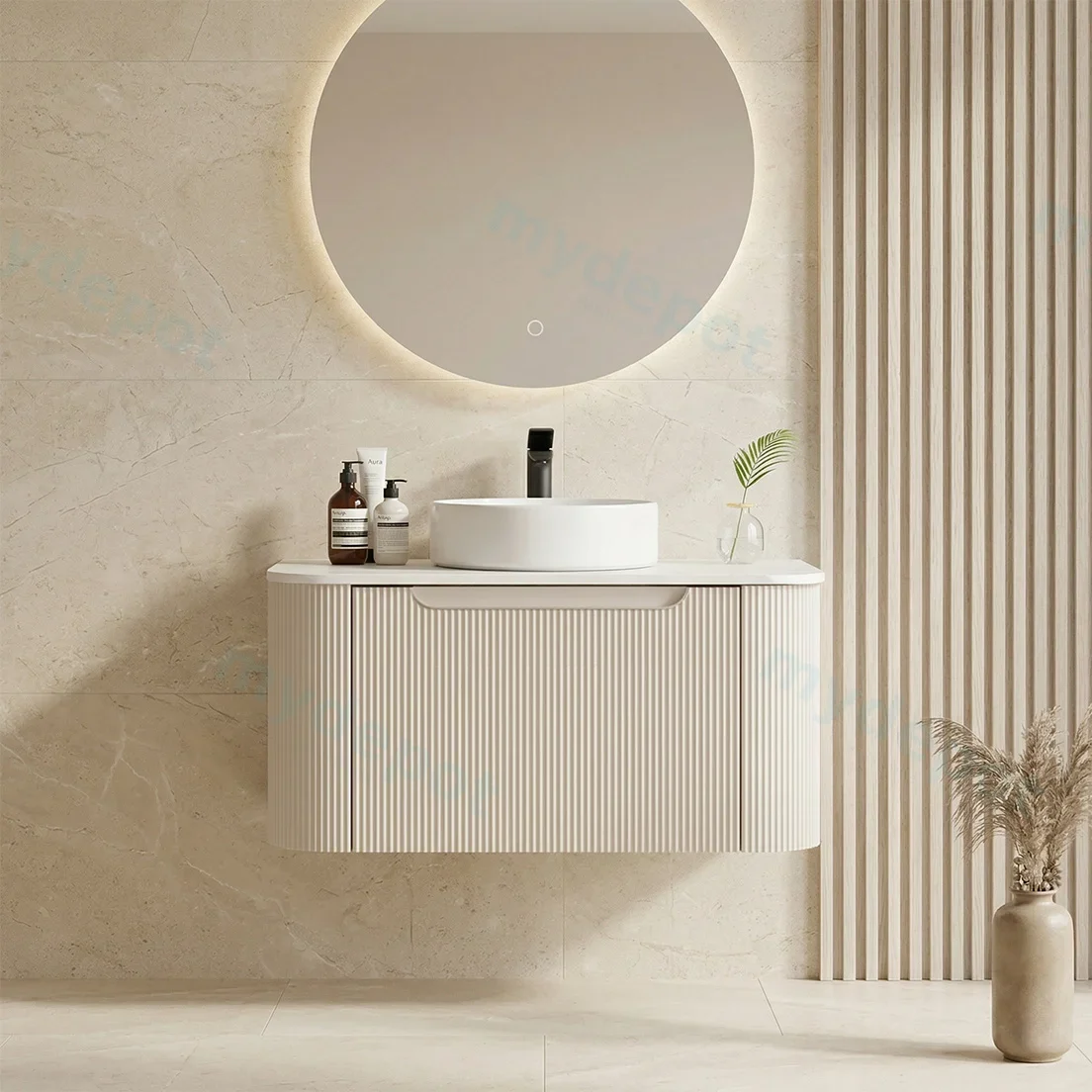 750*460*400mm Matt White Round Edge Grooved Wall Hung Vanity Cabinet Only Soft Closed Single Drawer view 2