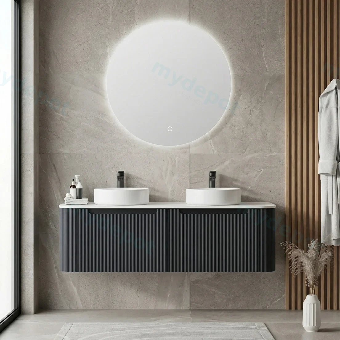 1500*460*400mm Matt Black Round Edge Grooved Wall Hung Vanity Cabinet Only Soft Closed Double Drawer view 2