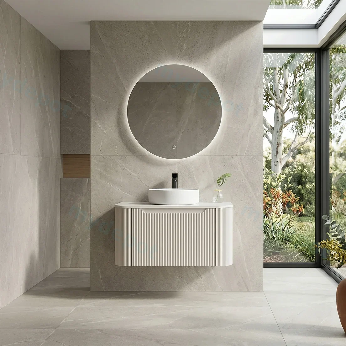 600*460*400mm Matt White Round Edge Grooved Wall Hung Vanity Cabinet Only Soft Closed Single Drawer view 2