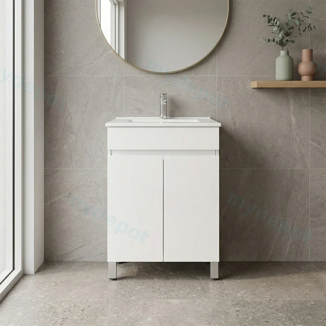 600*450*710mm Freestangding Gloss White PVC Vanity Cabinet Only Two Doors view 2