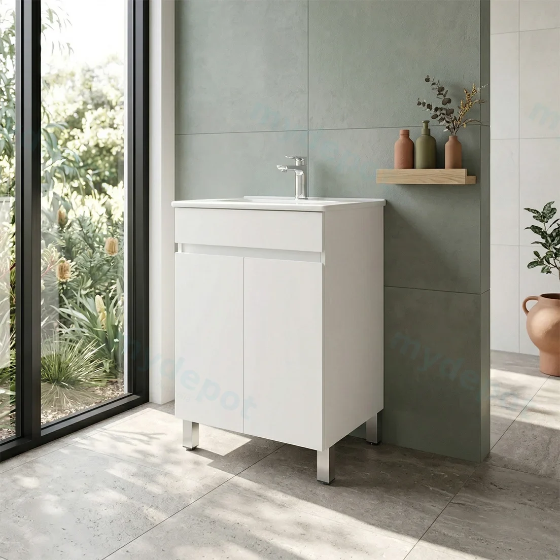 600*450*710mm Freestangding Gloss White PVC Vanity Cabinet Only Two Doors view 3