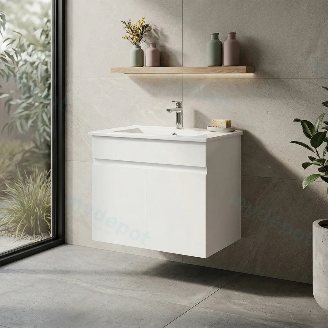 600*450*560mm Wall Hung Gloss White PVC Vanity Cabinet Only Two Doors view 2