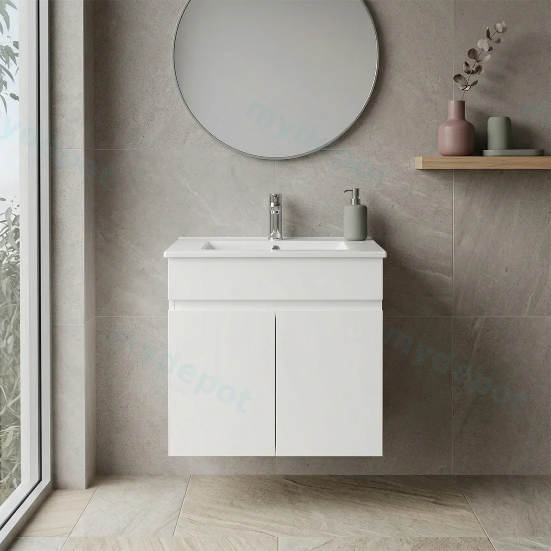 600*450*560mm Wall Hung Gloss White PVC Vanity Cabinet Only Two Doors view 3