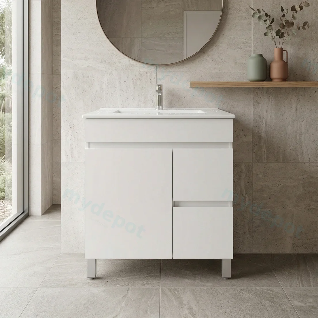 750*450*710mm Freestangding Gloss White PVC Vanity Cabinet Only Left Drawer view 3