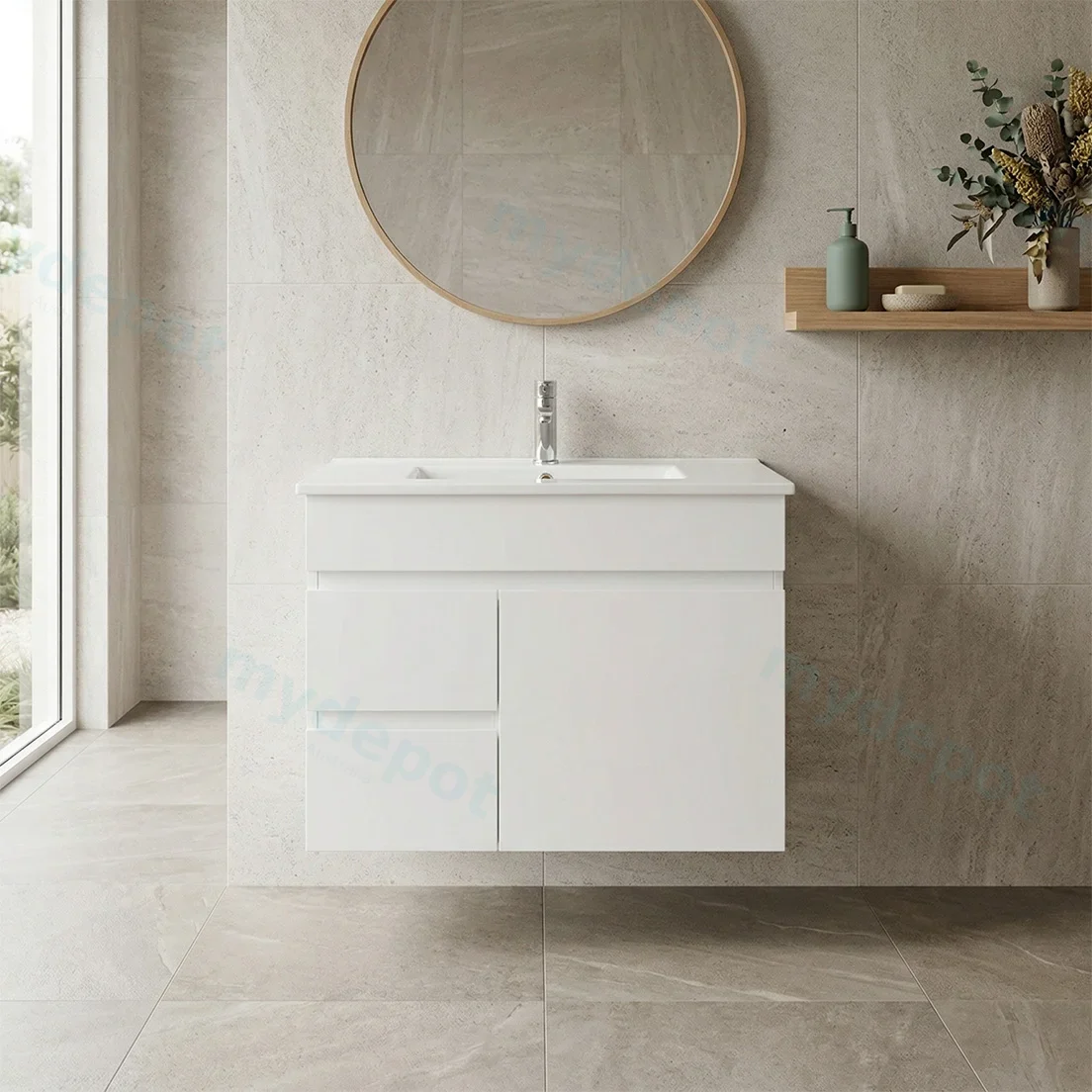 750*450*560mm Wall Hung Gloss White PVC Vanity Cabinet Only Right Drawer view 2