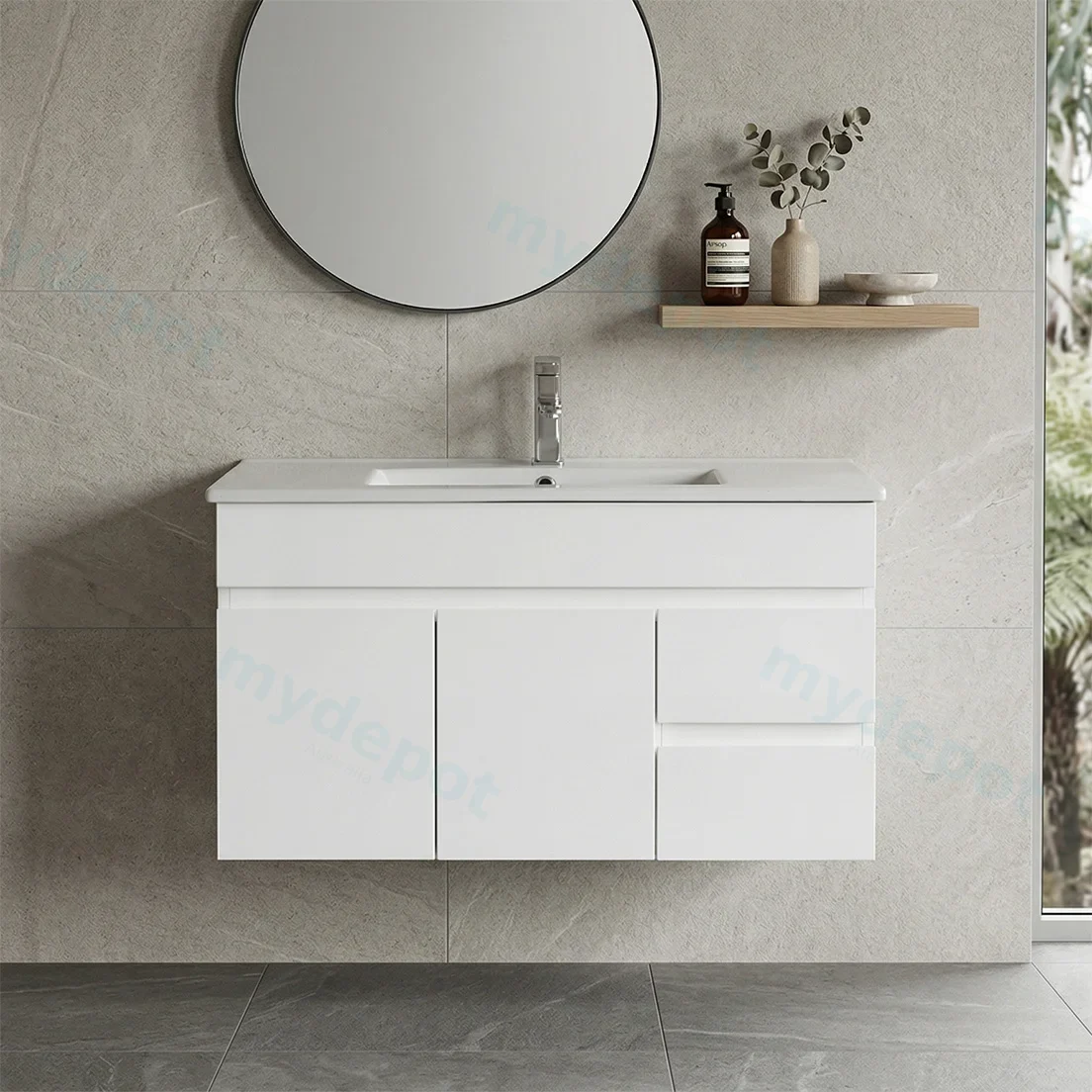 900*450*560mm Wall Hung Gloss White PVC Vanity Cabinet Only Right Drawer view 3