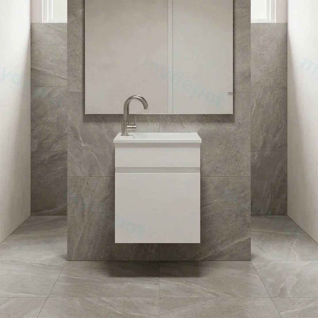400*350*710mm Wall Hung Gloss White Slim PVC Vanity With Top view 2