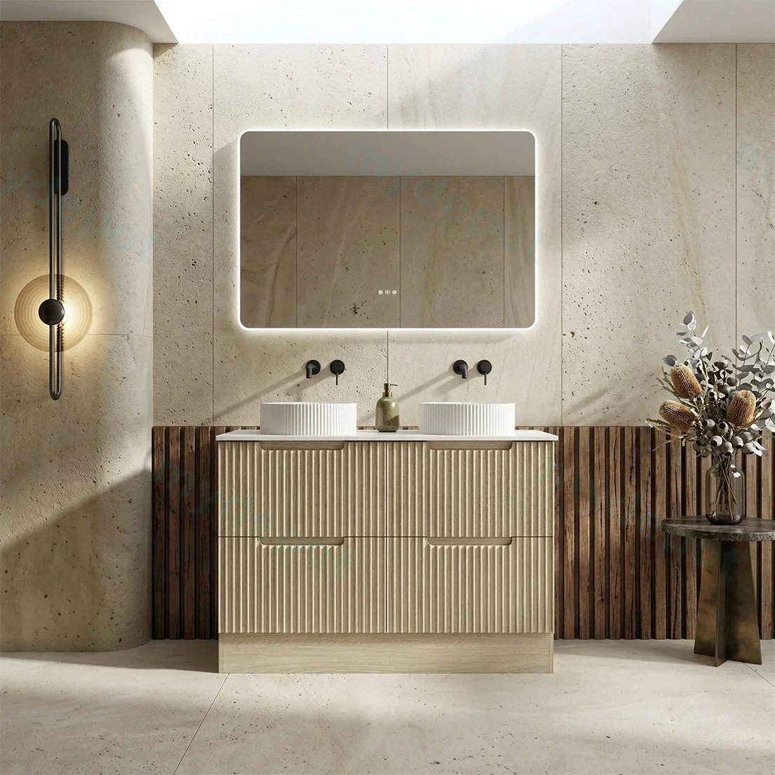 1190x455x830 Natural Oak Premium Straight Edge Freestanding vanity view 4