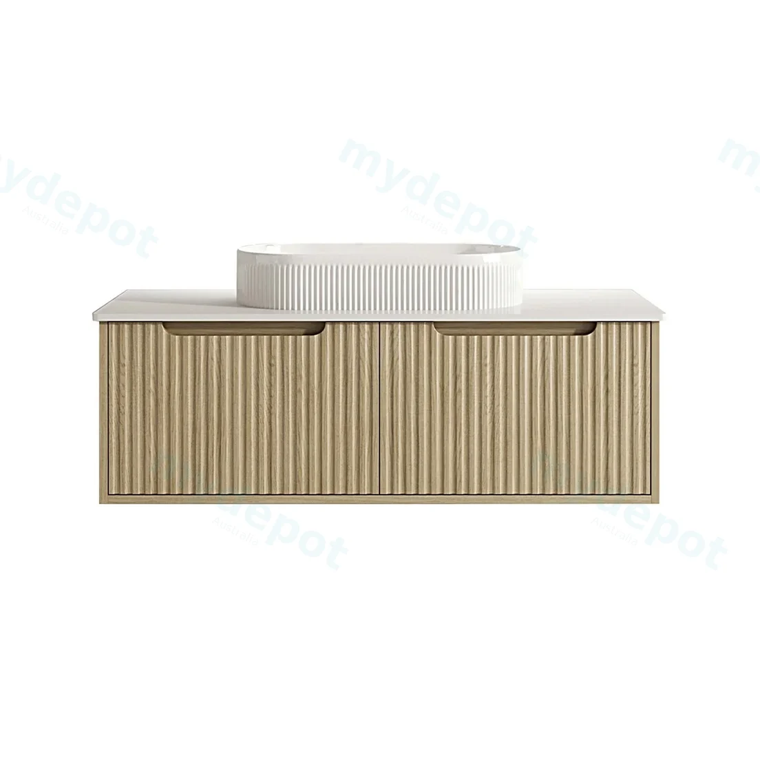 1190x455x390 Natural Oak Premium Straight Edge Wall Hung vanity view 2