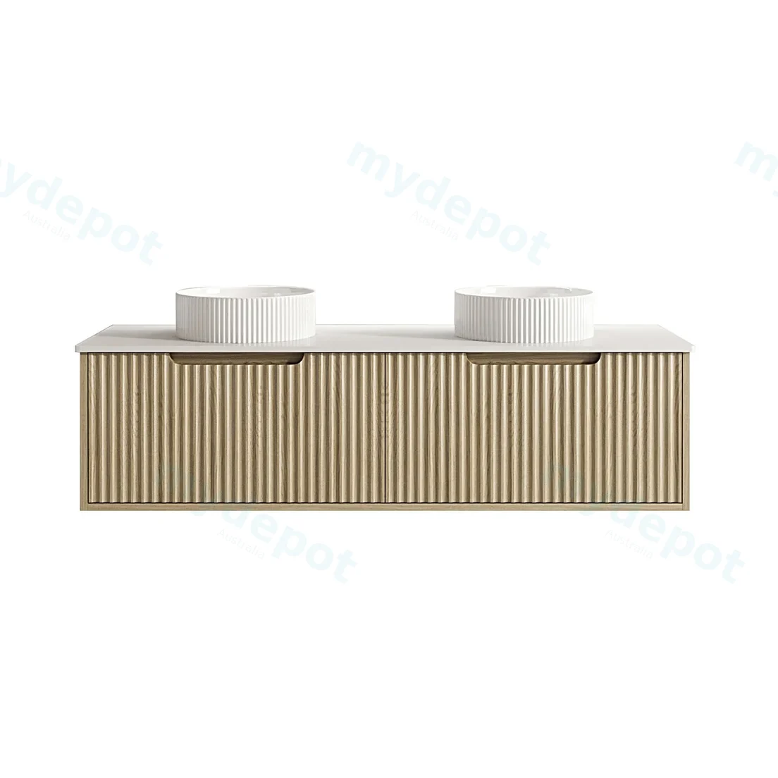 1490x455x390 Natural Oak Premium Straight Edge Wall Hung vanity view 2