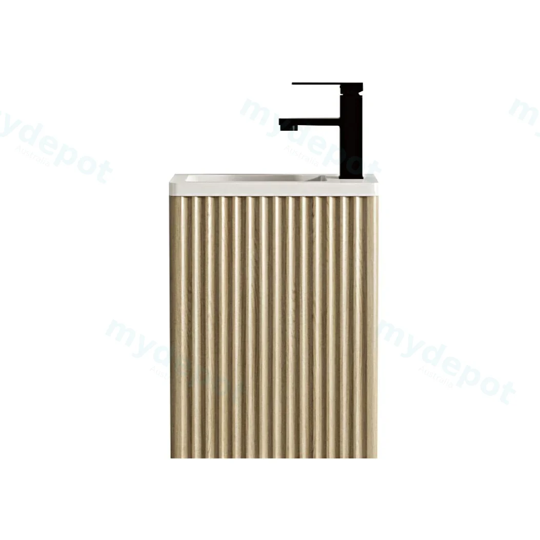 400x222x500 Natural Oak Premium Straight Edge Wall Hung vanity With Gloss White Basin view 2