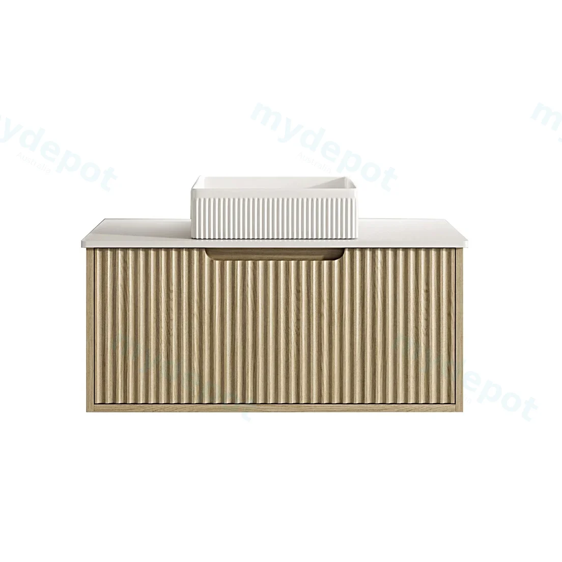 890x455x390 Natural Oak Premium Straight Edge Wall Hung vanity view 2