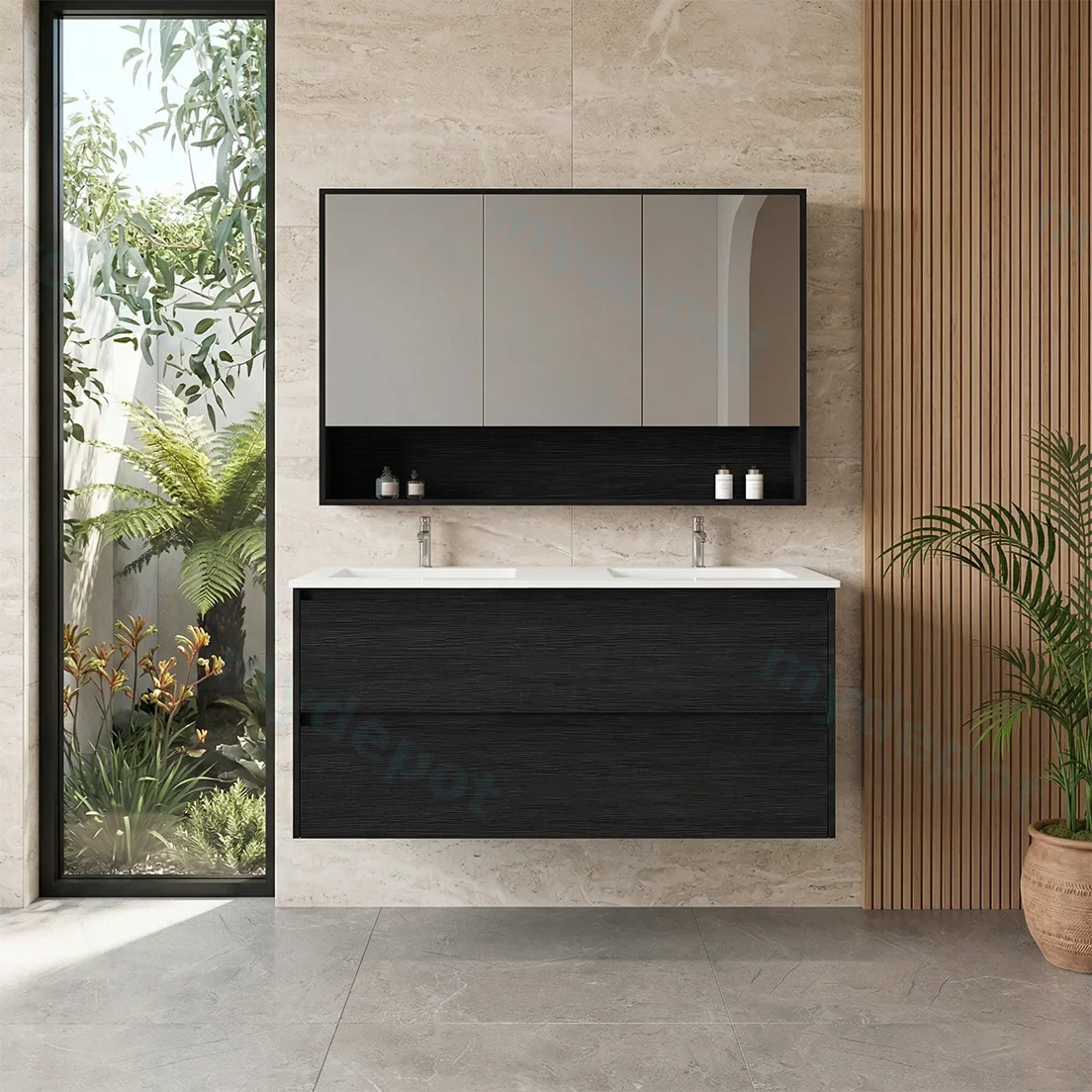 1200x460x560mm Hera Black Oak Wall Hung MDF Vanity Cabinet Only Two Soft Closing Drawers view 3