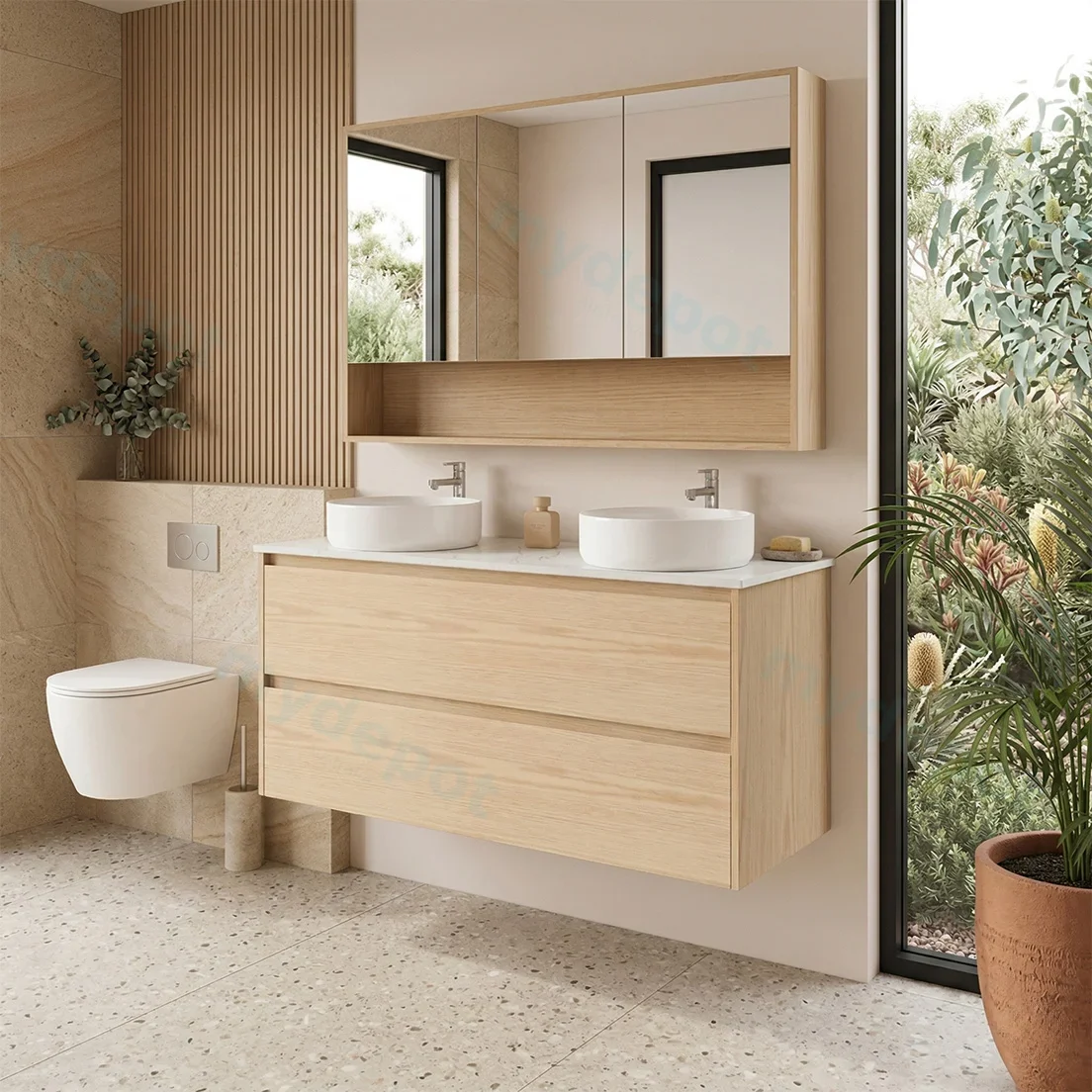 1200x460x560mm Hera Tas Oak Wall Hung MDF Vanity Cabinet Only Two Soft Closing Drawers view 2