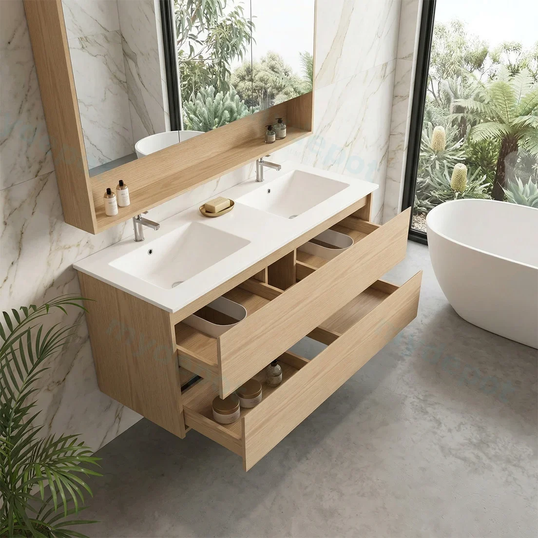 1200x460x560mm Hera Tas Oak Wall Hung MDF Vanity Cabinet Only Two Soft Closing Drawers view 3