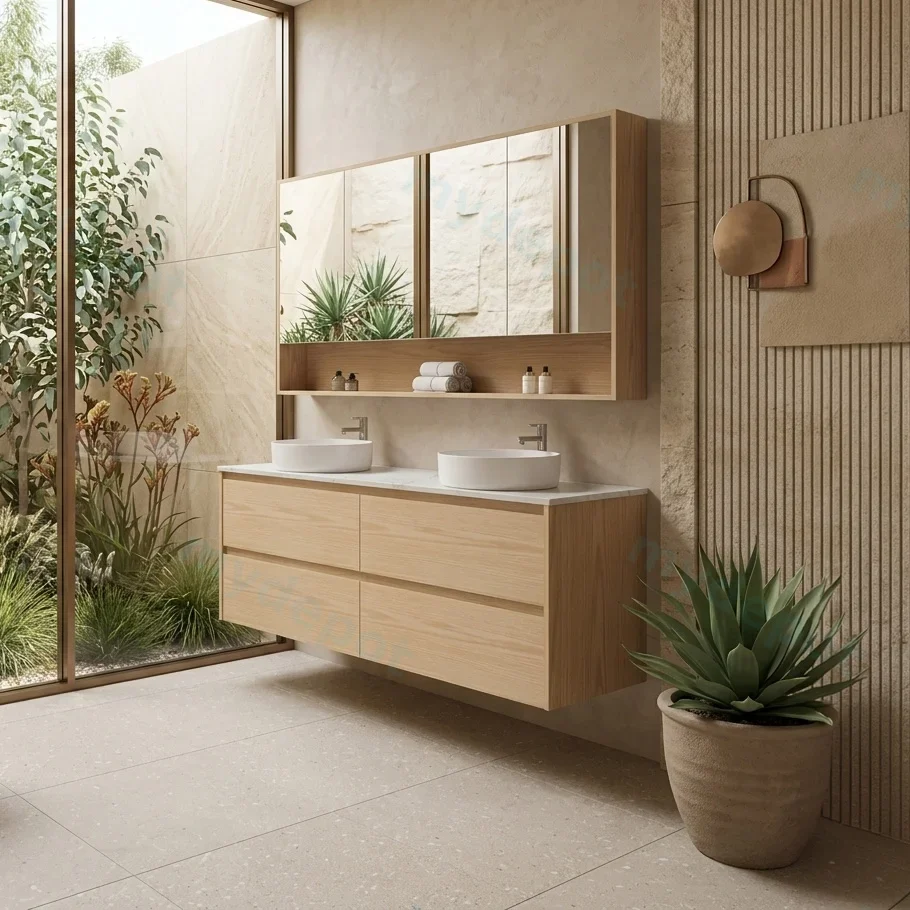 1500x460x560mm Hera Tas Oak Wall Hung MDF Vanity Cabinet Only Four Soft Closing Drawers view 2