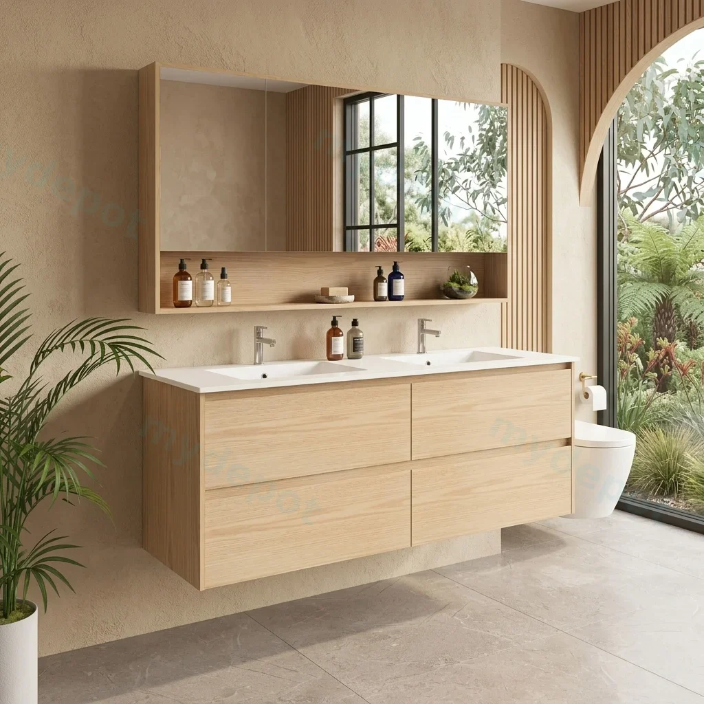 1500x460x560mm Hera Tas Oak Wall Hung MDF Vanity Cabinet Only Four Soft Closing Drawers view 3