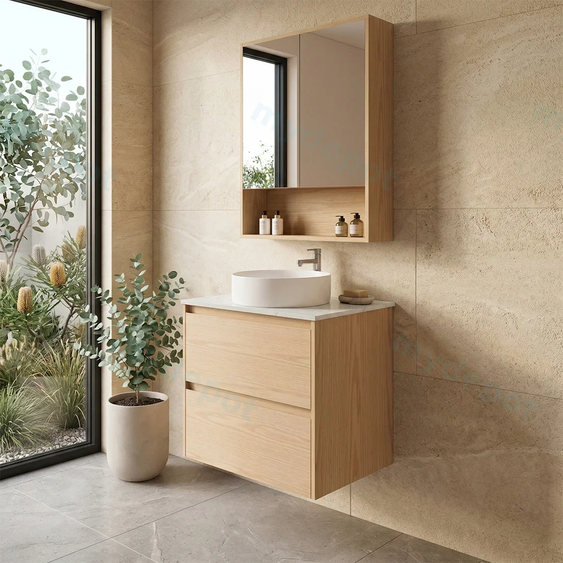 600x460x560mm Hera Tas Oak Wall Hung MDF Vanity Cabinet Only Two Soft Closing Drawers view 2