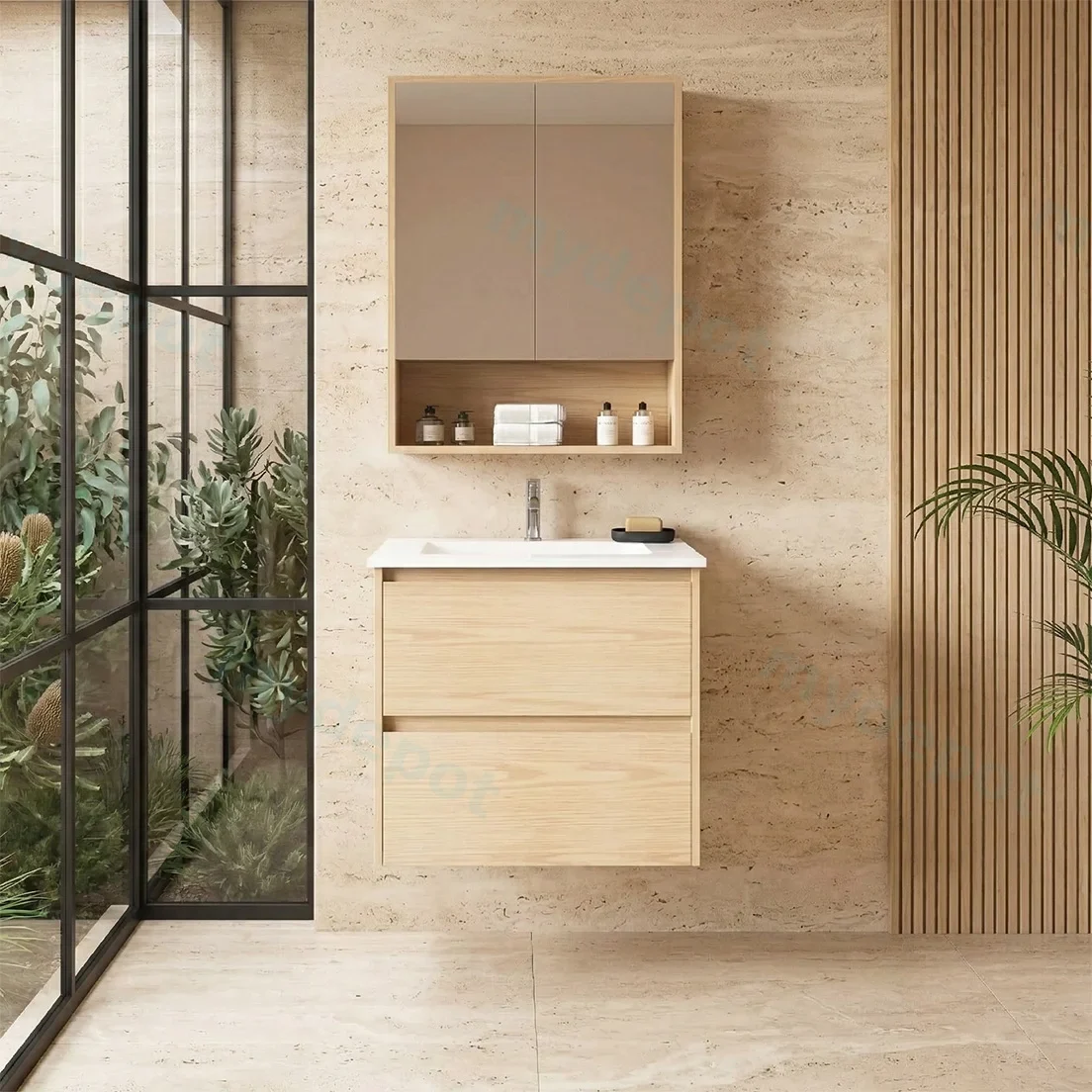 600x460x560mm Hera Tas Oak Wall Hung MDF Vanity Cabinet Only Two Soft Closing Drawers view 3
