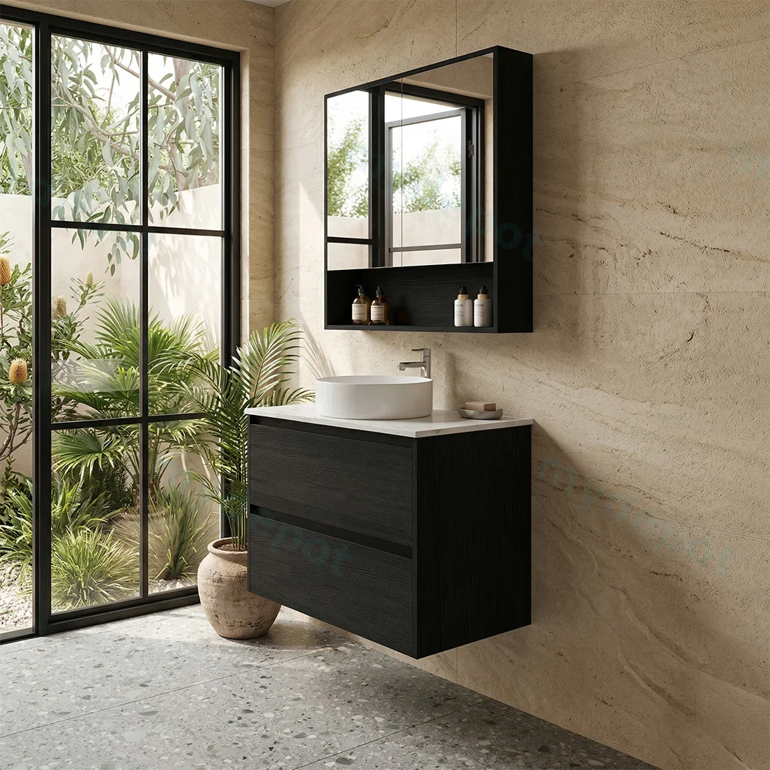 750x460x560mm Hera Black Oak Wall Hung MDF Vanity Cabinet Only Two Soft Closing Drawers view 2