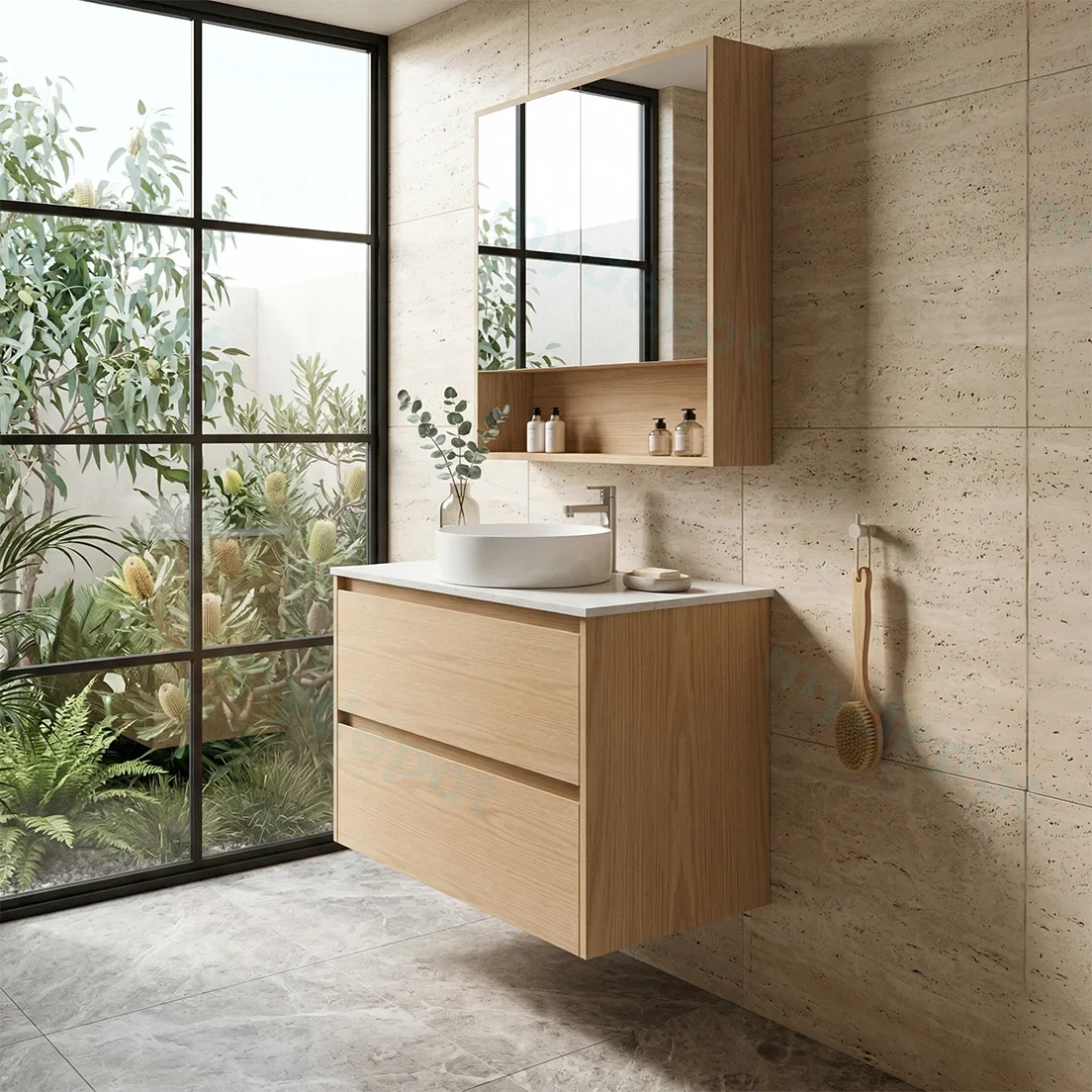 750x460x560mm Hera Tas Oak Wall Hung MDF Vanity Cabinet Only Two Soft Closing Drawers view 2