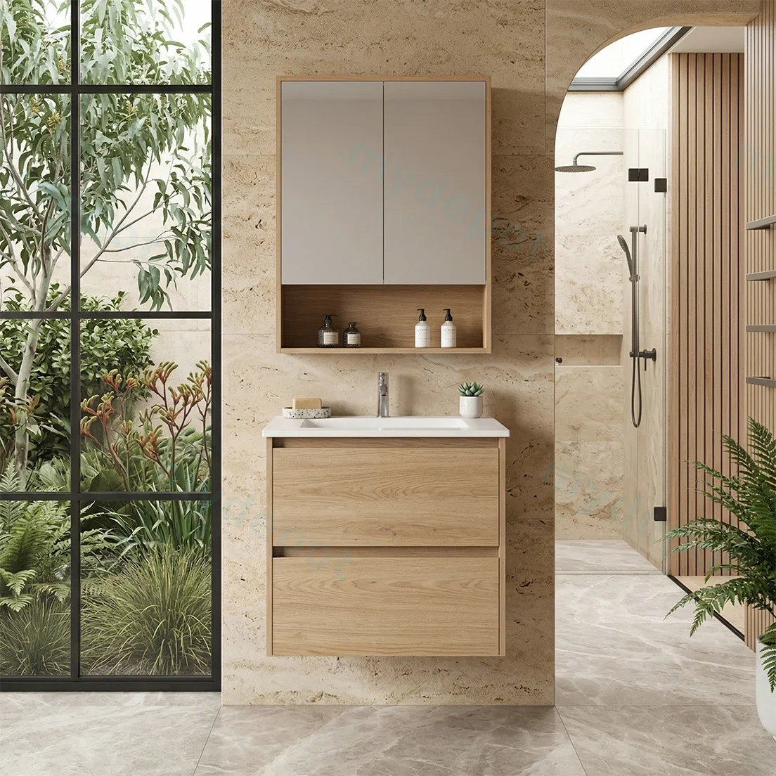750x460x560mm Hera Tas Oak Wall Hung MDF Vanity Cabinet Only Two Soft Closing Drawers view 3