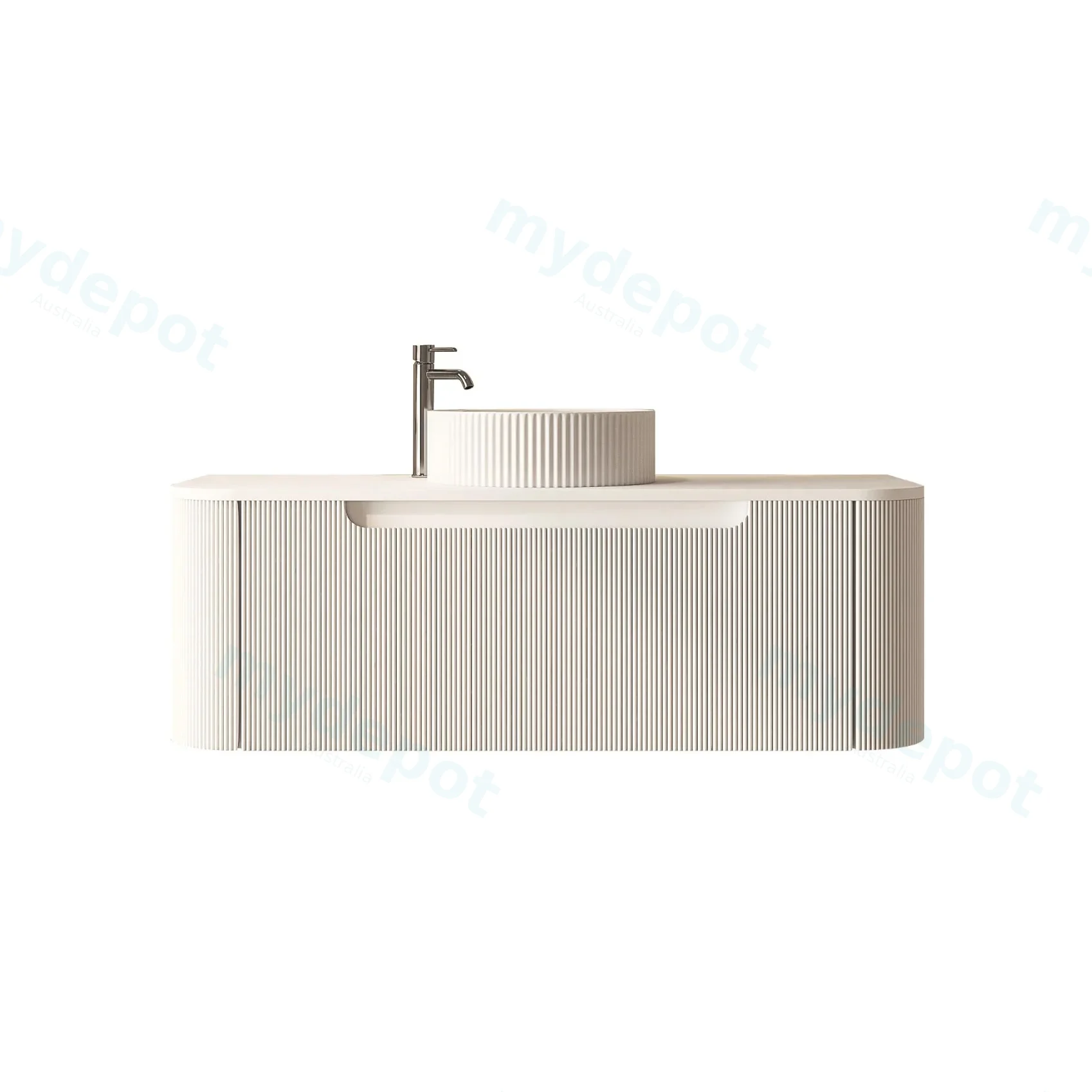 1200x460x400mm Rome Matt White Round Edge Grooved Wall Hung MDF Vanity With White Quartz Stone Top One Soft Closing Drawer view 2