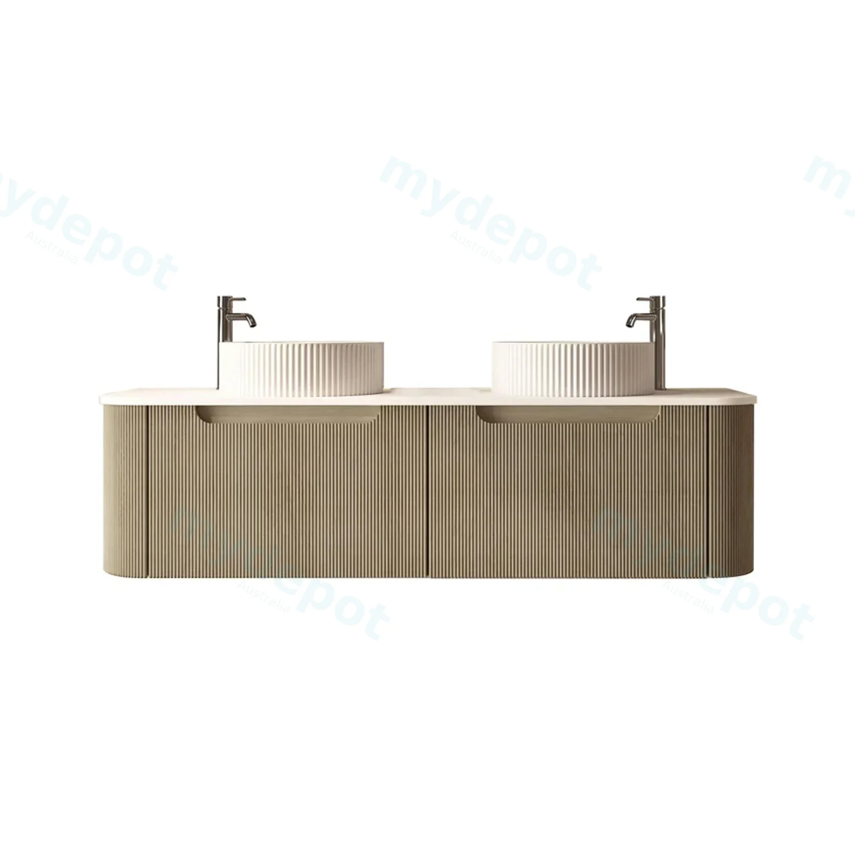 1500x460x400mm Rome Bur Oak Round Edge Grooved Wall Hung MDF Vanity With White Quartz Stone Top Two Soft Closing Drawer view 2