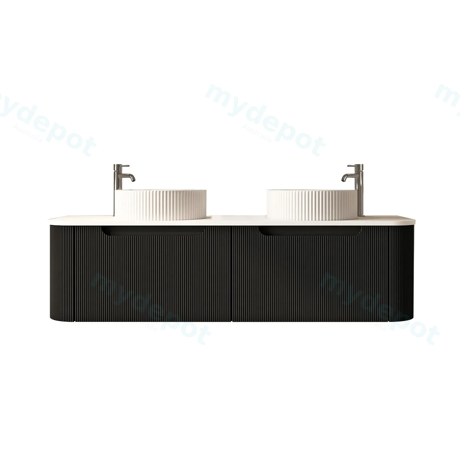 1500x460x400mm Rome Matt Black Round Edge Grooved Wall Hung MDF Vanity With White Quartz Stone Top Two Soft Closing Drawer view 2