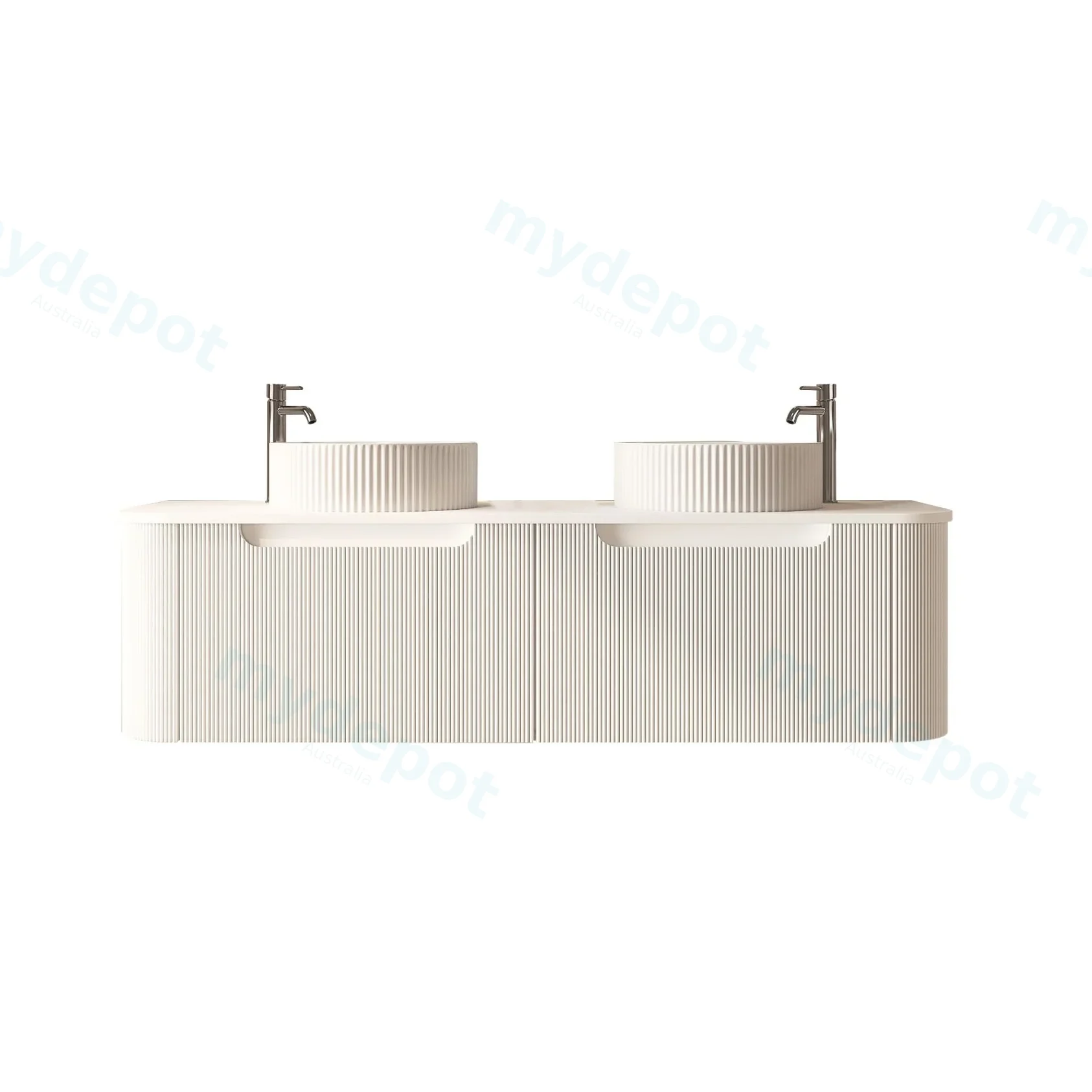 1500x460x400mm Rome Matt White Round Edge Grooved Wall Hung MDF Vanity With White Quartz Stone Top Two Soft Closing Drawer view 2