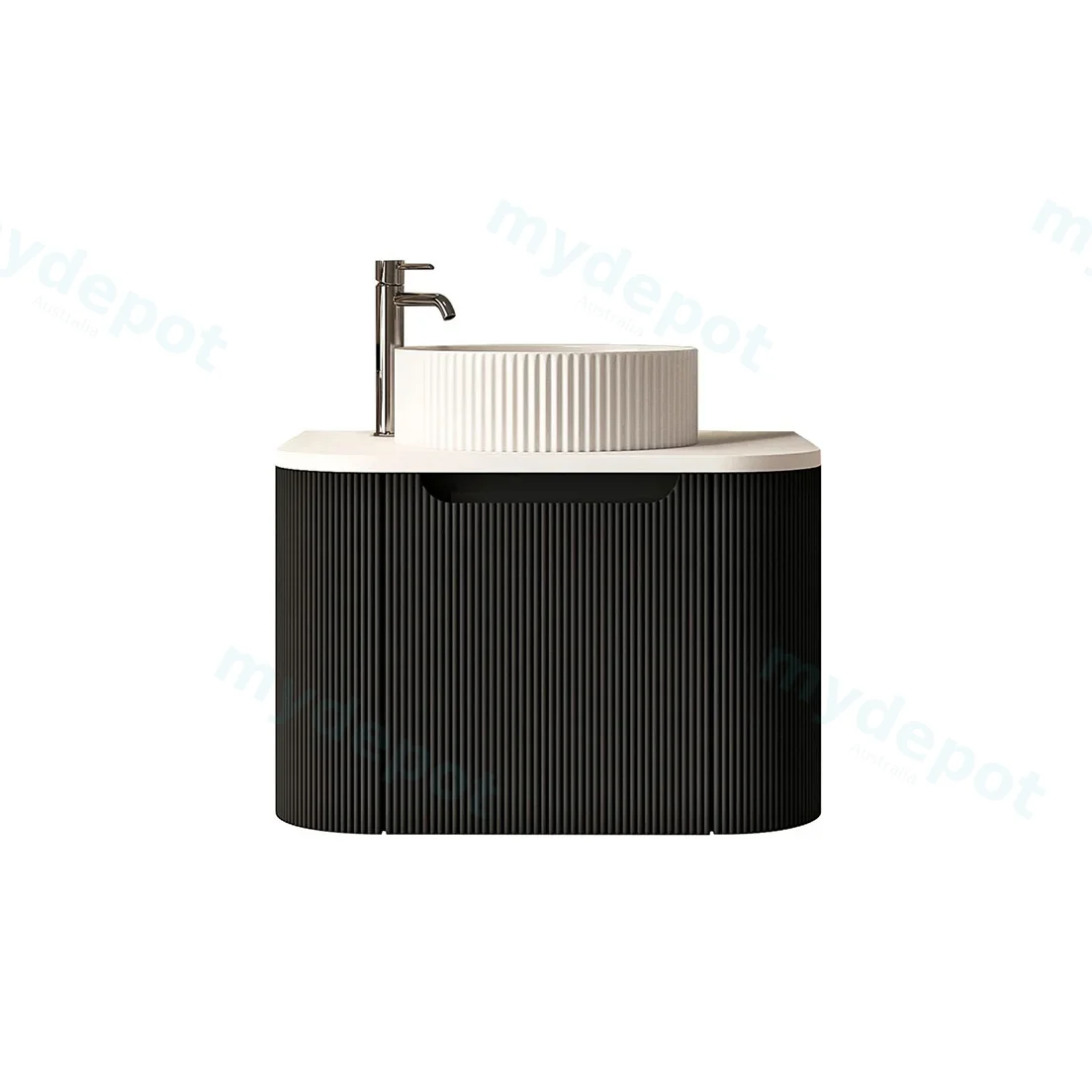 600x460x400mm Rome Matt Black Round Edge Grooved Wall Hung MDF Vanity With White Quartz Stone Top One Door view 2