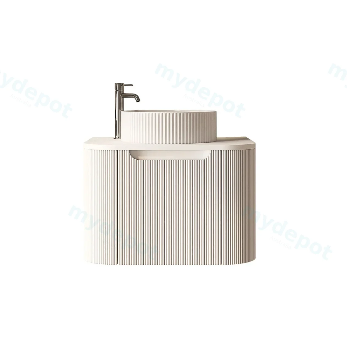 600x460x400mm Rome Matt White Round Edge Grooved Wall Hung MDF Vanity With White Quartz Stone Top One Door view 2