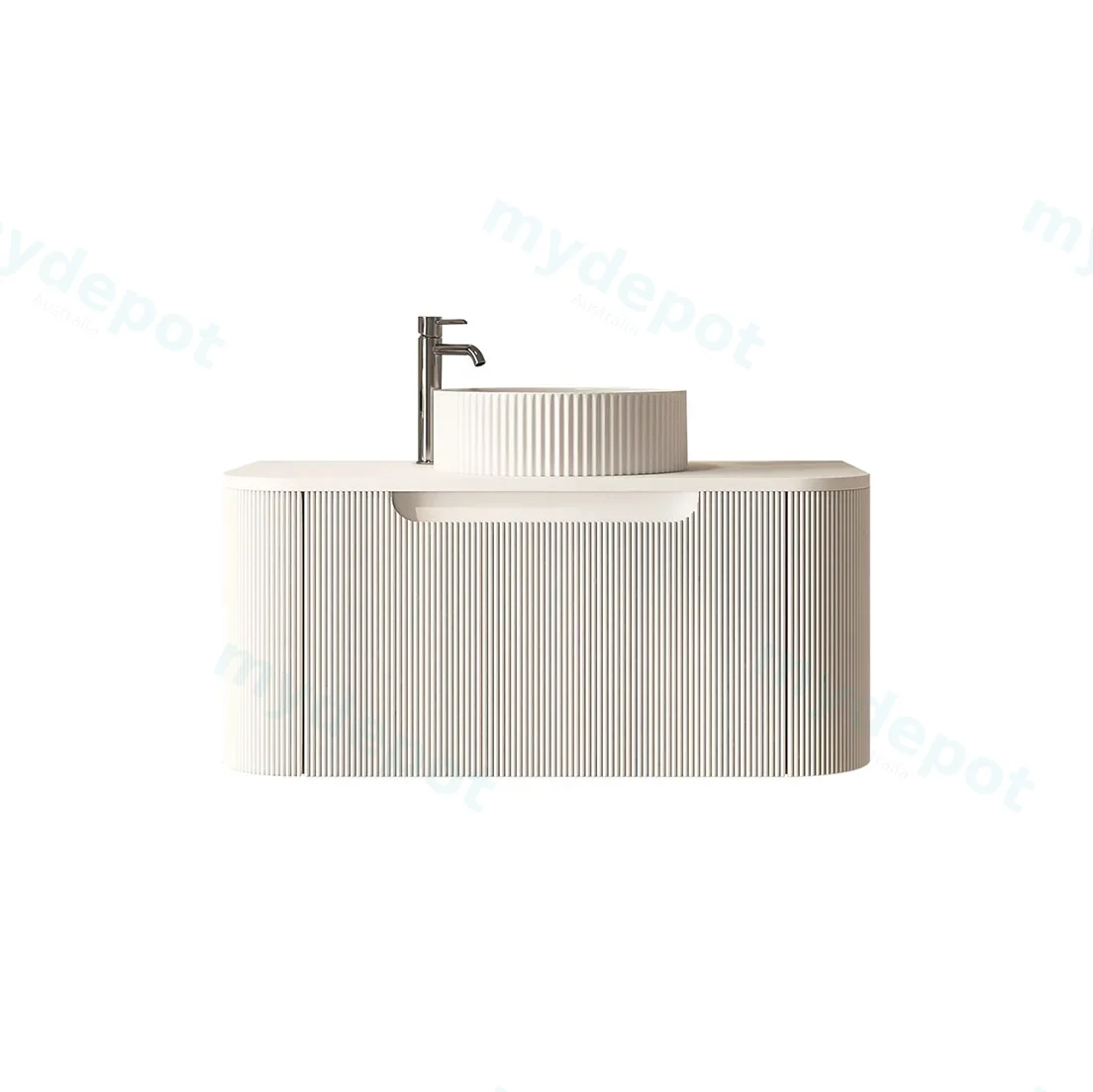 750x460x400mm Rome Matt White Round Edge Grooved Wall Hung MDF Vanity With White Quartz Stone Top One Soft Closing Drawer view 2