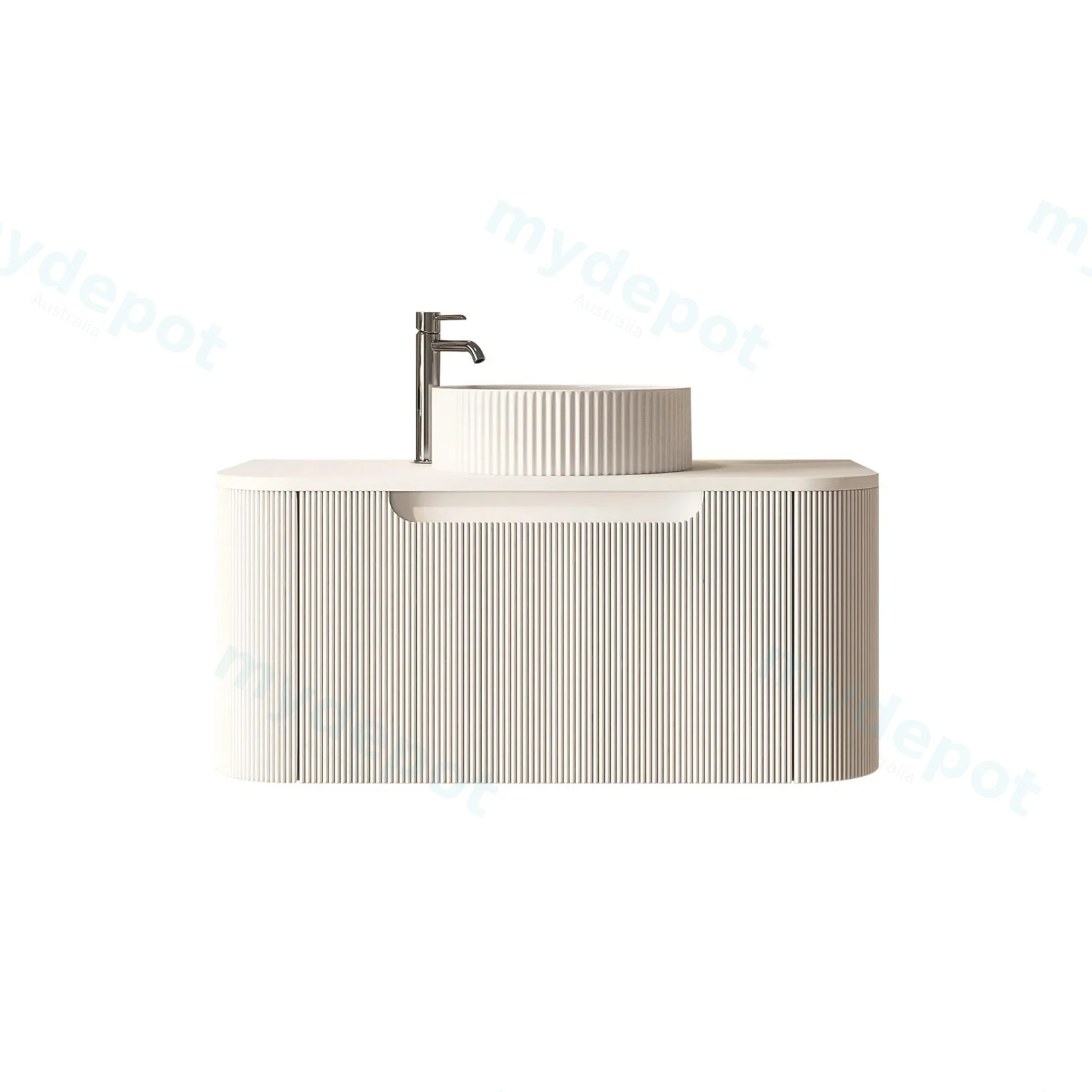 900x460x400mm Rome Matt White Round Edge Grooved Wall Hung MDF Vanity With White Quartz Stone Top One Soft Closing Drawer view 2