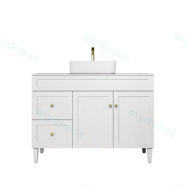 1190X455X860mm Matte White Harold Federation Free Standing PVC Cabinet,Left Hand Drawers view 2