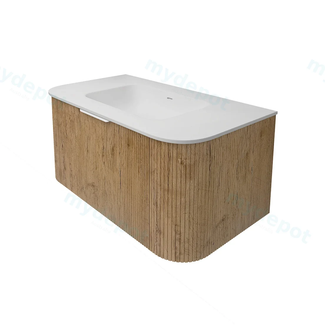 890*493*400mm Prime Oak Agena Fluted Wood Grain Wall Hung Vanities Soft Closing Drawer Pull Out With Handle view 2