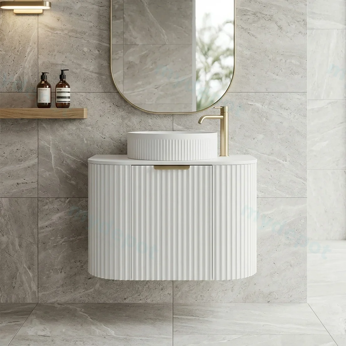 590X455X470mm Matte White Agena Modern Fluted Wall Hung Vanity PVC Cabinet view 2