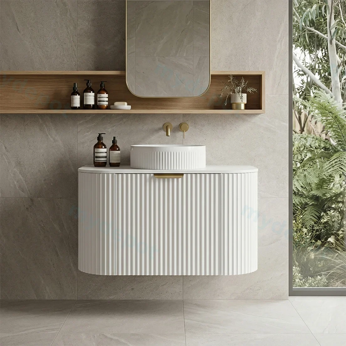 740X455X470mm Matte White Agena Modern Fluted Wall Hung Vanity PVC Cabinet view 2