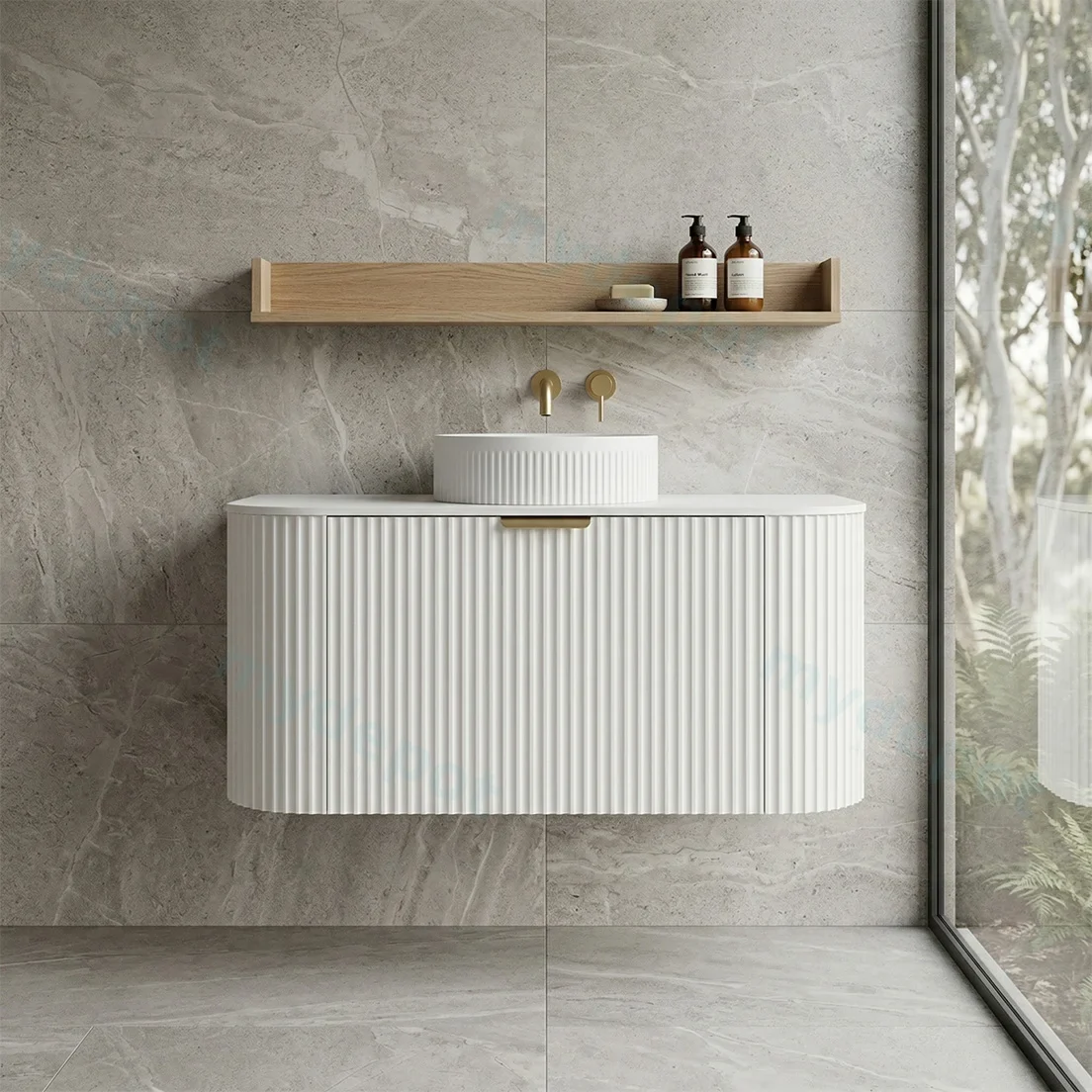 890X455X470mm Matte White Agena Modern Fluted Wall Hung Vanity PVC Cabinet view 2