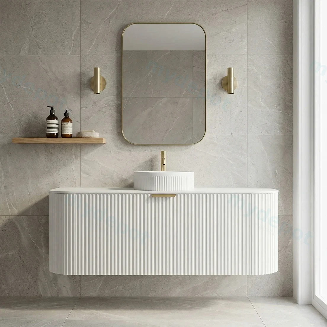 1190X455X470mm Matte White Agena Modern Fluted Wall Hung Vanity PVC Cabinet view 2