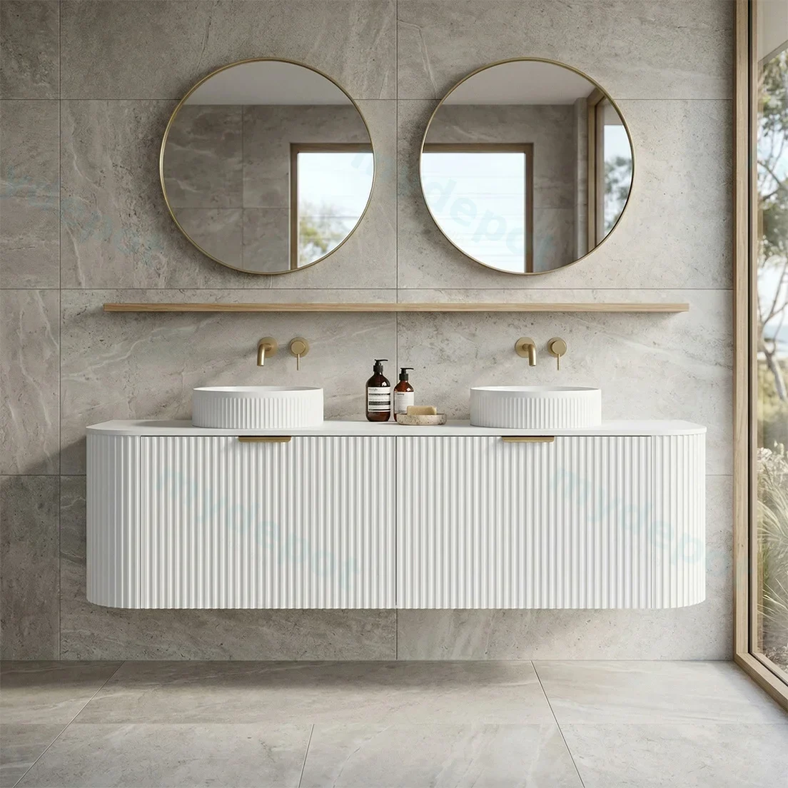 1490X455X470mm Matte White Agena Modern Fluted Wall Hung Vanity PVC Cabinet view 2