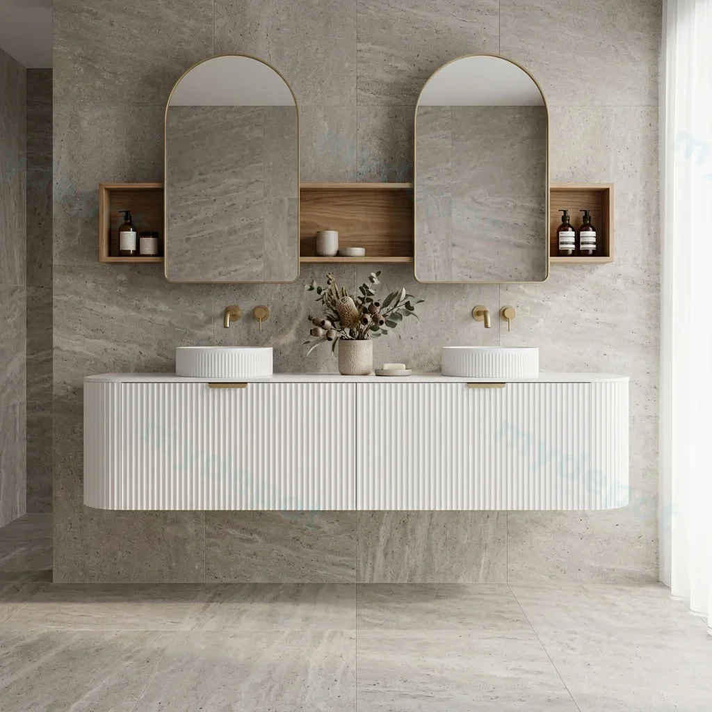 1790X455X470mm Matte White Agena Modern Fluted Wall Hung Vanity PVC Cabinet view 2