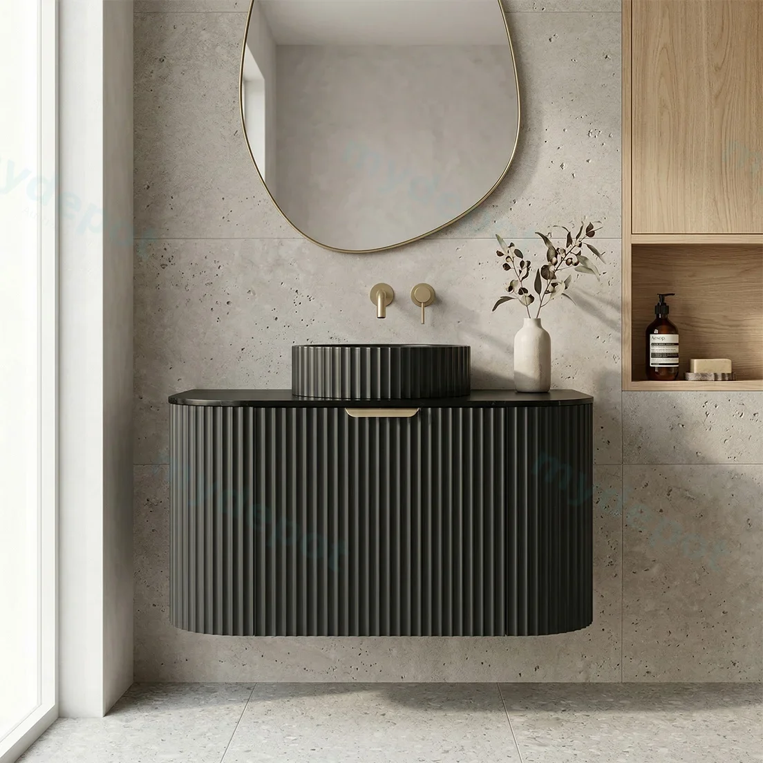 740X455X470mm Matte Black Agena Modern Fluted Wall Hung Vanity PVC Cabinet view 2