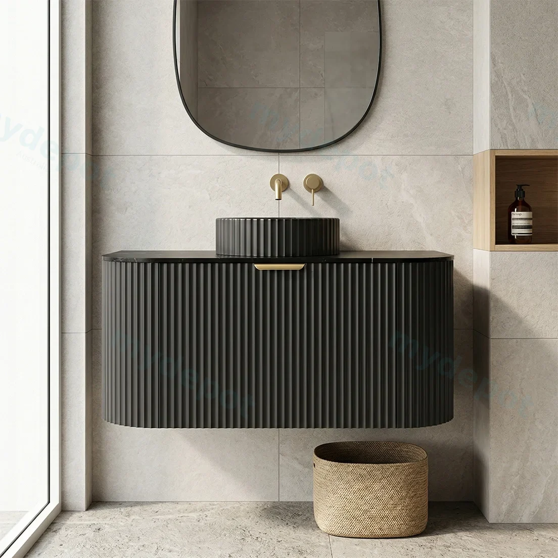 890X455X470mm Matte Black Agena Modern Fluted Wall Hung Vanity PVC Cabinet view 2