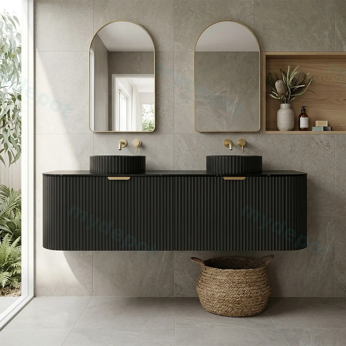 1490X455X470mm Matte Black Agena Modern Fluted Wall Hung Vanity PVC Cabinet view 2