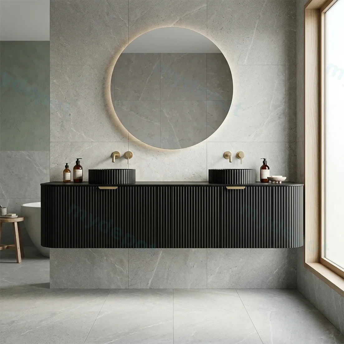 1790X455X470mm Matte Black Agena Modern Fluted Wall Hung Vanity PVC Cabinet view 2